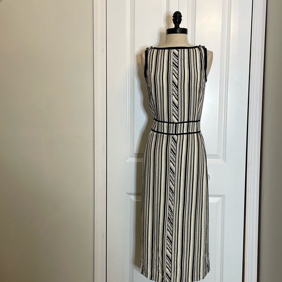 Tory Burch White Purple stripes Polka Dots Sleeveless A Line V-neck Dress 2 - Picture 4 of 16